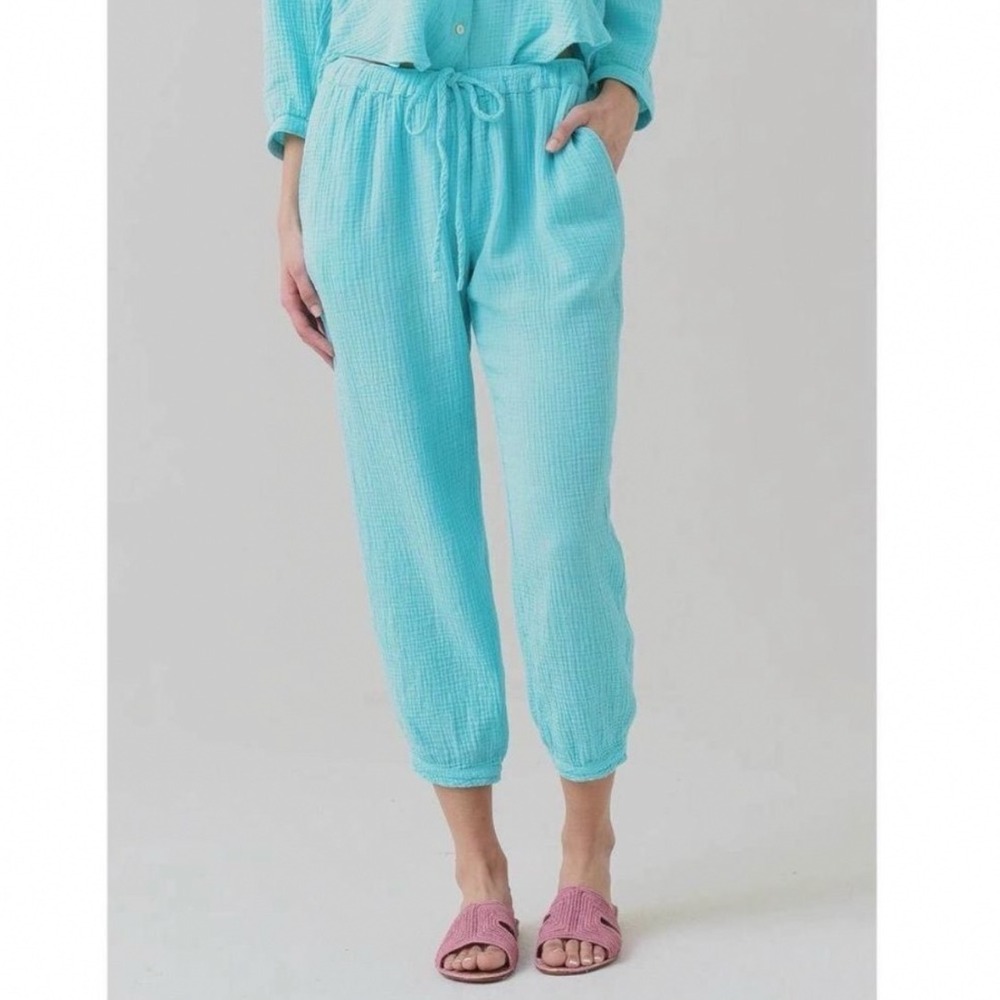 Honorine Turquoise Blue Double Gauze Cotton Peri Jogger Pants Womens Medium